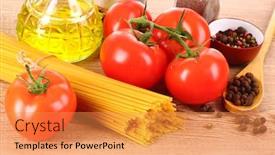  Presentation with olive oil - Cool new theme with pasta-spaghetti-with-tomatoes-olive backdrop and a gold colored foreground