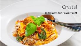  Presentation with pasta sauce - PPT theme featuring pasta-tagliatelle-with-tomato-sauce background and a white colored foreground