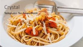  Presentation with pasta sauce - Theme enhanced with pasta-tagliatelle-with-tomato-sauce background and a coral colored foreground