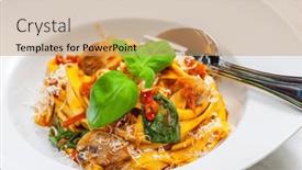  Presentation with pasta sauce - PPT layouts consisting of pasta-tagliatelle-with-tomato-sauce background and a coral colored foreground