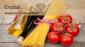  Presentation with pasta - Presentation design featuring pasta-tomatoes-condiments-and-spices background and a coral colored foreground
