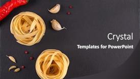  Presentation with chilli - PPT theme enhanced with pasta-top-view-fettuccine-nests background and a dark gray colored foreground