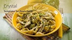  Presentation with lemon - Cool new PPT theme with pasta with artichoke lemon peel and cilantro selective focus backdrop and a yellow colored foreground