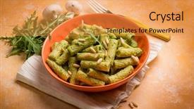  Presentation with pasta - Slide deck consisting of pasta with arugula pesto background and a yellow colored foreground