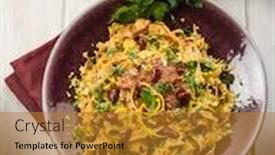  Presentation with pasta sauce - Audience pleasing slide deck consisting of pasta-with-beans-sauce-grated backdrop and a gold colored foreground