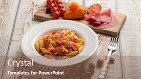  Presentation with capsicum - Presentation theme with pasta-with-capsicum-tomatoes background and a violet colored foreground