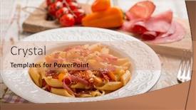  Presentation with capsicum - Presentation theme featuring pasta-with-capsicum-tomatoes background and a coral colored foreground