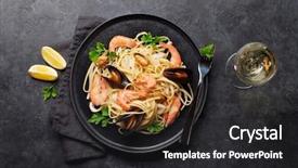  Presentation with clams - Cool new slide set with pasta with clams and prawn backdrop and a dark gray colored foreground
