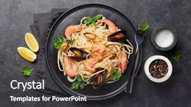  Presentation with clams - Presentation design with pasta with clams and prawn background and a dark gray colored foreground
