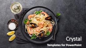  Presentation with clams - Colorful presentation design enhanced with pasta with clams and prawns backdrop and a dark gray colored foreground