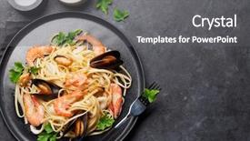  Presentation with clams - Presentation design having pasta with clams and prawns background and a gray colored foreground