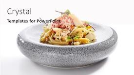  Presentation with pasta restaurant - Presentation design enhanced with pasta-with-crab-zucchini background and a white colored foreground
