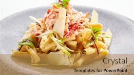  Presentation with pasta restaurant - Slide deck with pasta-with-crab-zucchini background and a gold colored foreground