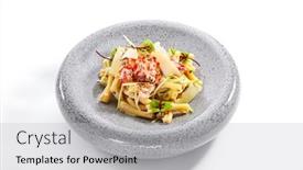  Presentation with pasta restaurant - PPT layouts having pasta-with-crab-zucchini background and a light gray colored foreground