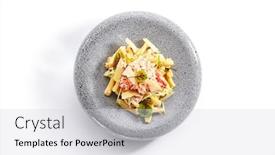  Presentation with pasta restaurant - PPT theme having pasta-with-crab-zucchini background and a light gray colored foreground