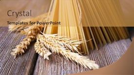  Presentation with carbohydrates carbohydrate pasta rice - PPT layouts consisting of pasta with ears on wooden background background and a yellow colored foreground