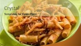  Presentation with pasta - PPT theme with pasta-with-eggplants-and-pachino background and a soft green colored foreground