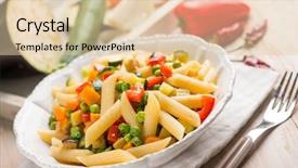  Presentation with capsicum - PPT layouts featuring pasta with eggplants green peas background and a lemonade colored foreground