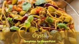  Presentation with curry - Cool new theme with pasta with eggplants zucchinis tomatoes and curry selective focus backdrop and a tawny brown colored foreground