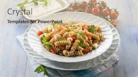  Presentation with feta cheese - Presentation design featuring pasta with feta cheese fresh tomatoes and mint leaf background and a lemonade colored foreground