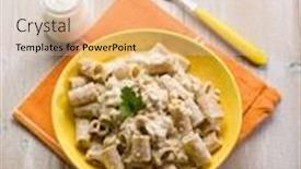  Presentation with pasta sauce - Colorful PPT theme enhanced with pasta with fish ragout pistachio and cream sauce backdrop and a lemonade colored foreground