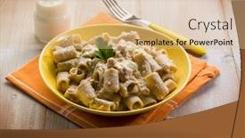  Presentation with pasta sauce - Presentation theme featuring pasta with fish ragout pistachio and cream sauce background and a lemonade colored foreground