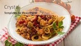  Presentation with chili - Cool new PPT layouts with pasta with fish ragout and hot chili pepper backdrop and a lemonade colored foreground