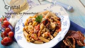  Presentation with fish groper - Amazing slide set having pasta with fish ragout and dried tomatoes backdrop and a coral colored foreground