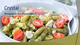  Presentation with feta cheese - PPT theme featuring pasta with green pesto feta background and a sky blue colored foreground