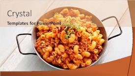  Presentation with meat food - Presentation with pasta with meat tomato sauce and vegetables - food and drink background and a coral colored foreground