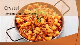  Presentation with meat food - Beautiful presentation design featuring pasta with meat tomato sauce and vegetables - food and drink backdrop and a yellow colored foreground