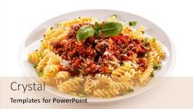 Presentation with pasta sauce - Beautiful presentation featuring pasta with meat tomato sauce and vegetables backdrop and a yellow colored foreground