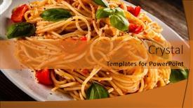  Presentation with pasta sauce - Amazing slide deck having pasta with meat tomato sauce and vegetables backdrop and a gold colored foreground