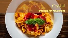 Presentation with pasta sauce - Slide deck with pasta-with-meatballs-in-tomato background and a tawny brown colored foreground