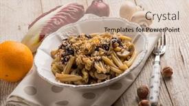  Presentation with mushroom - PPT theme having pasta-with-mushroom-hazelnut-orange background and a soft green colored foreground