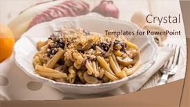  Presentation with mushroom - Presentation with pasta-with-mushroom-hazelnut-orange background and a lemonade colored foreground