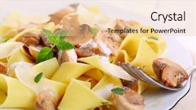  Presentation with cheese plate parmesan cheddar gouda - Colorful slide set enhanced with pasta with mushrooms and parmesan cheese backdrop and a lemonade colored foreground