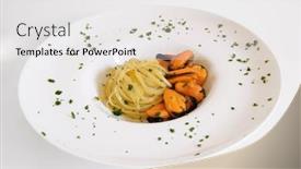  Presentation with italian food - Theme enhanced with pasta-with-mussels-on-white background and a white colored foreground