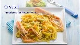 Presentation with saffron flower - Theme having pasta with norway lobster zucchinis flower and saffron background and a sky blue colored foreground