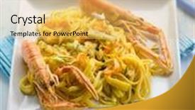  Presentation with saffron flower - Audience pleasing presentation design consisting of pasta with norway lobster zucchinis flower and saffron selective focus backdrop and a yellow colored foreground