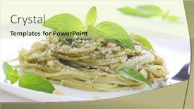  Presentation with pine - Presentation having pasta with pesto sauce fresh basil and pine nuts on white plate background and a blonde colored foreground