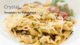  Presentation with pasta sauce - Beautiful slide deck featuring pasta with porcini and chanterelle mushrooms in light cream sauce backdrop and a lemonade colored foreground
