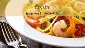  Presentation with pasta - PPT theme enhanced with pasta-with-prawns-and-vegetables background and a yellow colored foreground