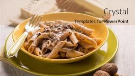  Presentation with pasta - Presentation enhanced with pasta-with-red-chicory-gongorzola background and a coral colored foreground