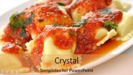  Presentation with pasta sauce - Colorful slide deck enhanced with pasta with red tomato sauce backdrop and a yellow colored foreground