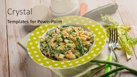  Presentation with carrots - Presentation theme consisting of pasta-with-ricotta-cheese-zucchinis background and a soft green colored foreground