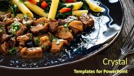  Presentation with spinach - Slides consisting of pasta-with-roasted-pork-loin background and a wine colored foreground