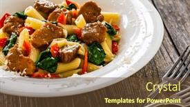  Presentation with spinach - Slide set featuring pasta-with-roasted-pork-loin background and a tawny brown colored foreground