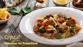  Presentation with spinach - Presentation theme having pasta-with-roasted-pork-loin background and a tawny brown colored foreground