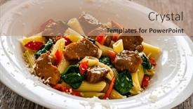  Presentation with spinach - Presentation theme with pasta-with-roasted-pork-loin background and a coral colored foreground